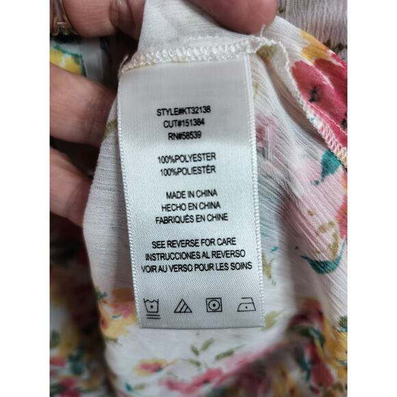 3460) Kut From The Kloth Jasmine Chiffon Semi Sheer Floral Pink Tunic Blouse L - Picture 9 of 9